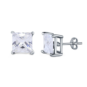 Halo Stud Earrings Princess Cut Simulated Cubic Zirconia 925 Sterling Silver (4mm-10mm)